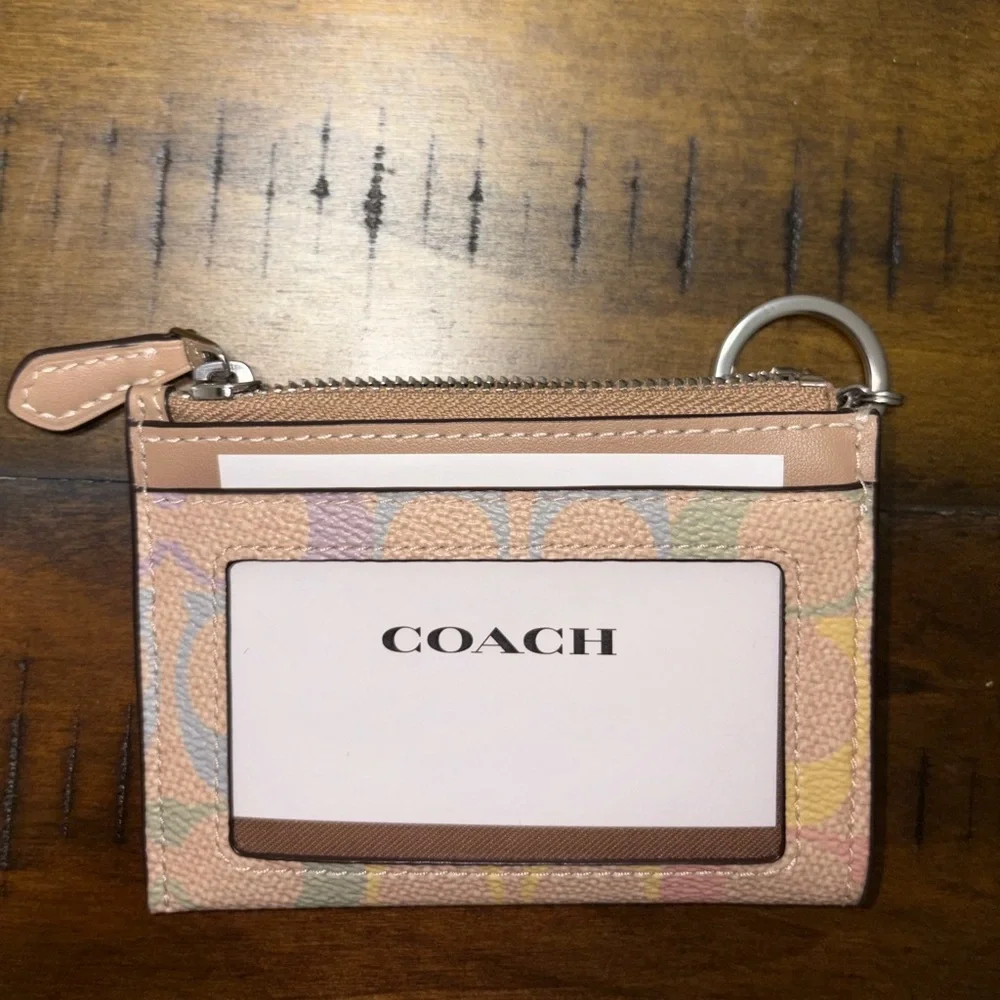NWT Coach Mini Skinny Id Case In Rainbow Signature Canvas Silver Sand CDF92 - Picture 2 of 4